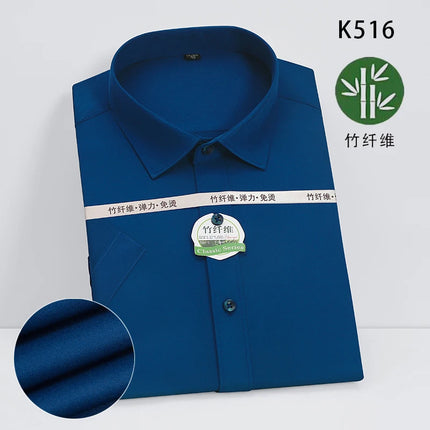 Men's new short sleeve shirt bamboo fiber casual non-ironing spring and summer shirt top high quality slim dress