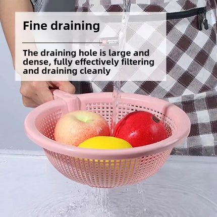 1/2Pcs Household Kitchen Plastic Basket Red Handle Vegetable Fruit Rice Wash Drain Storage Net Strainer Circular