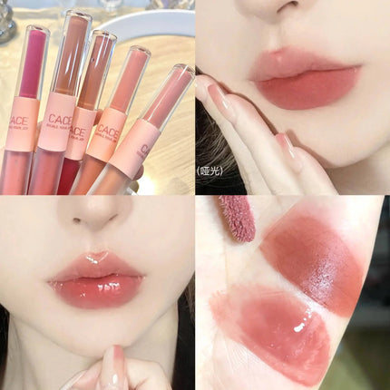 Double Head Lip Gloss Matte Velvet Sexy Red Tint Liquid Lipstick Waterproof Lipgloss Lasting Lip Glaze Korean Makeup Cosmetics