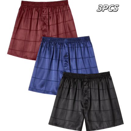 JupiterSecret 3pcs Men's Boxer Underwear Satin Fashion Stripe Antibacterial Casual Breathable Comfy Stretchy Boxer Shorts