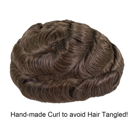 10x8inch Men's Toupee French Lace Hair System Indian Remy Hair Breathable Full Lace Hair Replacement Hairpiece