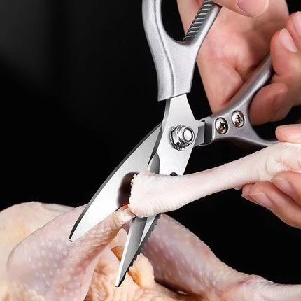 （Summer6）Professional Stainless Steel Kitchen Scissors With Aluminum Alloy Handle - Perfect For Cutting Chicken Bones Meat Fish