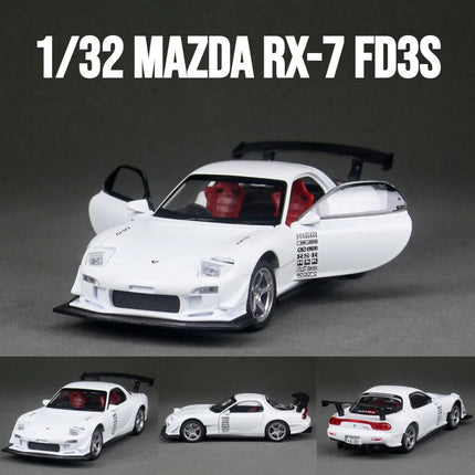 1/32 Mazda RX-7 FD3S Racing Miniature Diecast Toy Car Model Sound & Light Doors Openable Collection Gift for Children Boy Kid