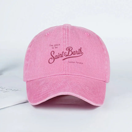 Saint Barth "The Place To Be" Print Washed Baseball Cap Adjustable Unisex Summer Vacation Sun Hat