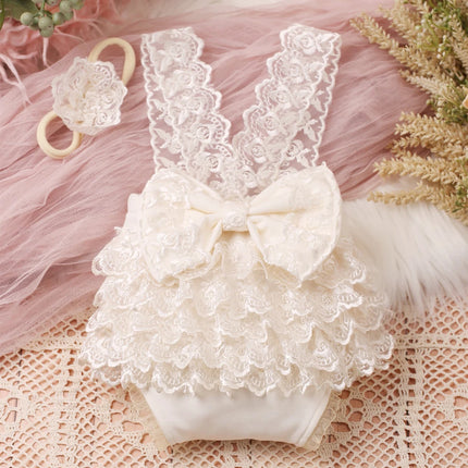 Ylsteed Newborn Photography Outfits Big Bowknot Baby Lace Romper with Hairband Blue Suspender Trousers Photo Shooting Overalls