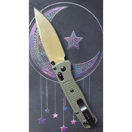 BM Bugout 535 Folding Pocket Knife Golden Blade Outdoor Folding Knife Nylon Handle  9cr8MOV Blade Hand Tool Gift for Men