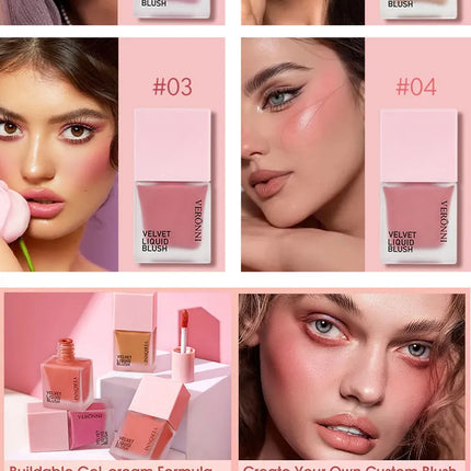 4 Color Liquid Blush 5ml Long-Lasting & Blendable Vegan Cheek TintNatural Flush to Bold Glow | Dewy & Matte Finish Face Makeup