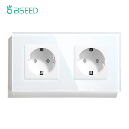 BSEED EU Standard Wall Electrical Sockets Type-C Outlets Wall Power Socket USB Charge Port Glass Panel Kids Protection 16A