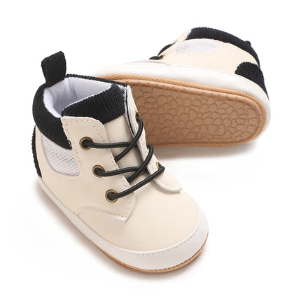 High-Top New 0-18M Baby and Children's Shoes Fashionable and Sporty PU Soft Rubber Sole First Walking Casual Sports Shoes