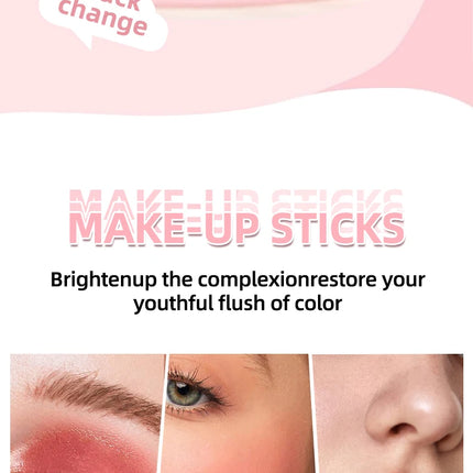 Color-Changing Blush Stick Blusher Cream 3-in-1 Pink Color with Long-Lasting Makeup Easy Application