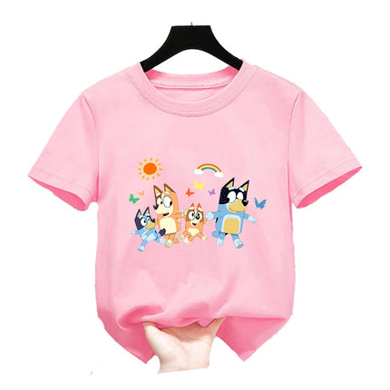 Bluey Girls T-shirt Kids' Clothing Summer Printed Cartoon Tees Short Sleeve Kids' Cotton Outfits Tops