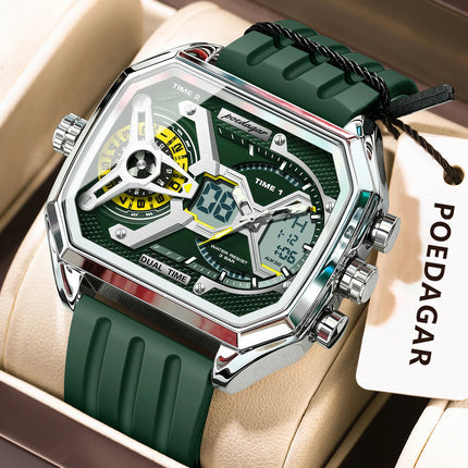 POEDAGAR Sports Men Wristwatch Date Week Chronograph Luminous LED Man Clock Silicone Strap Electronic Men's Quartz Watches Reloj