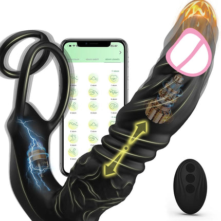 App Remote Controlled Thrusting Anal Dildo Vibrator Prostate Massager with Penis Ring Vibrating Cock Ring Adult Sex Toys for Man