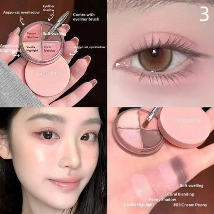 1Pc Eyes Makeup Set Cappuvini Matte Velvet Eyeshadow Palette 4 Colors with Eyeliner Highlighter And Contour Cute Beauty Cosmetic