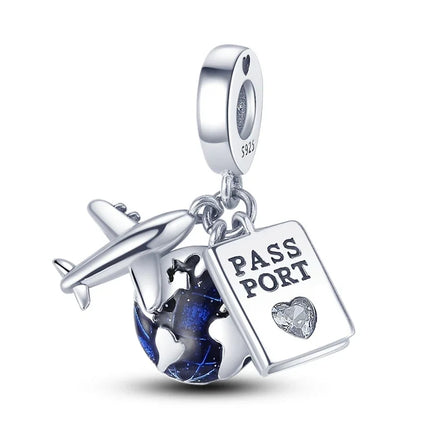 925 Sterling Silver Travel Passport Trunk Charms Fit Original Bracelet Diy Airplane Earth Beads for Jewelry Making Gift