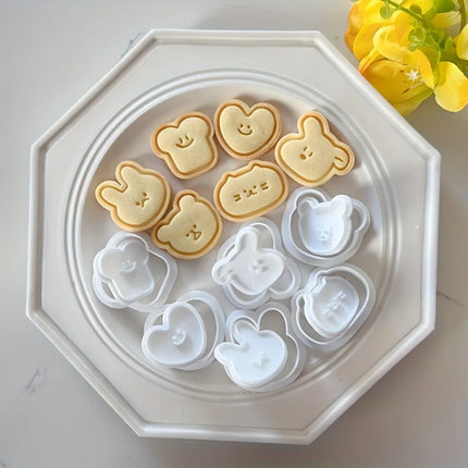 6Pcs Cute Cartoon Animal Cookie Mold Set, Mini Bear, Rabbit, Cat, Toast & Heart Cutter for Baking, Fondant & Steamed Buns