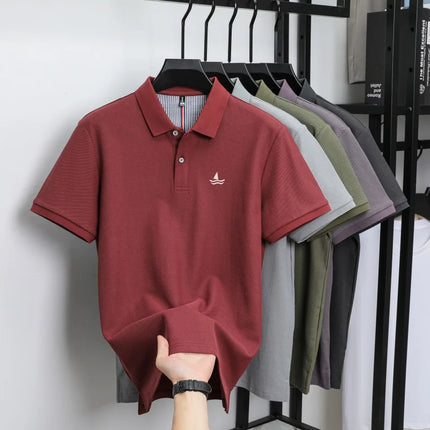 Luxury brand 100% cotton short sleeve polo shirt men's fashion sailboat embroidered T-shirt summer comfort breathable casual top