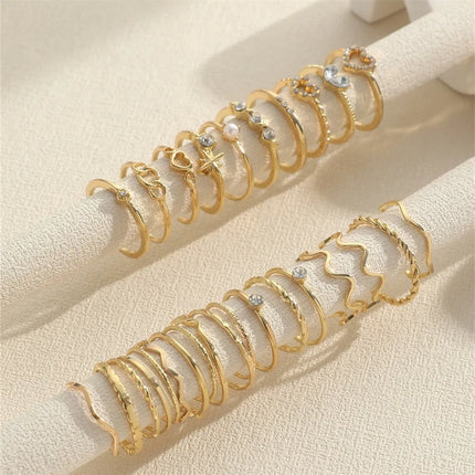 28Pcs Bohemian Geometric Knuckle Rings Set For Women Gold Silver Color Finger Ring Girls Fashion Party Jewelry Accessories