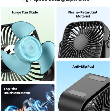 TOPK 4Inch USB Mini Portable Fan for Camping,3 Speeds Quiet Desk Table Personal Fan,360°Adjustment Standing Fans for Room Home