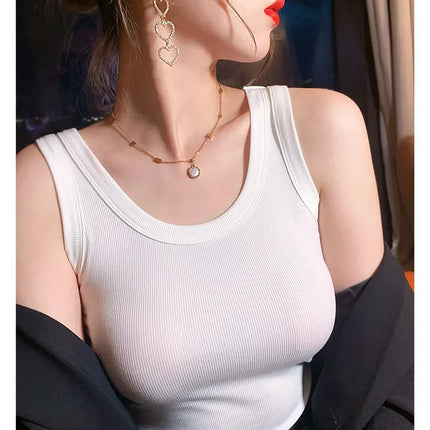 Summer 2026 Slim Fit Elastic Ribbed Cotton Knitted Vest Women's Base Layer Tank Top Anti-Light Inner Wear Straight Cut Regula...