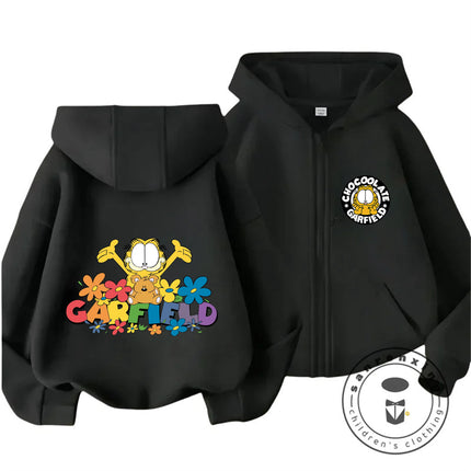 New Kids Zip Hooded Sweatshirt Garfield Trendy Kawaii Design For Boys Girls Autumn Winter Children Wear 3-14 Years