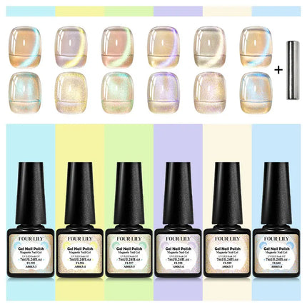 7pcs Gold Light Cat Magnetic Gel Nail Polish Set Maillard Magnetic Gel Semi Permanent Soak Off UV Gel Varnish Nail Art Manicure