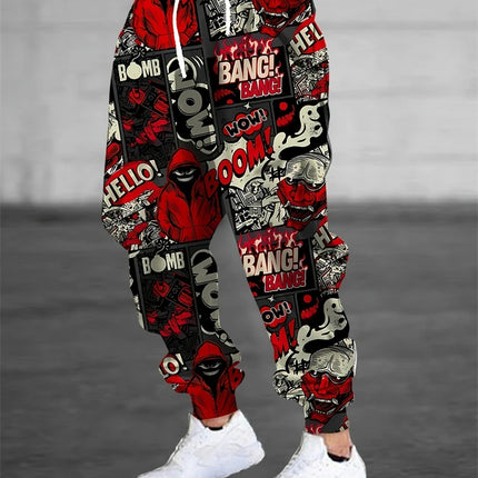Fall Men's Casual Pants Fashion 3D Colorful Graffiti Print Outdoor Trend Drawstring Pants Large Size Men's Hip Hop Pants