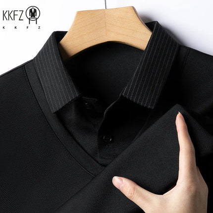 Men's Casual Fashion Long Sleeve Solid Color Polo Shirt 2025 Business Versatile Top All Season Fake Two-Piece