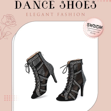 SWDZM Women Dance Boots Shiny Latin Jazz Dance Shoes Full Rhinestone Dancing Boots Customizable Heels Women Ladies Dancing Shoes