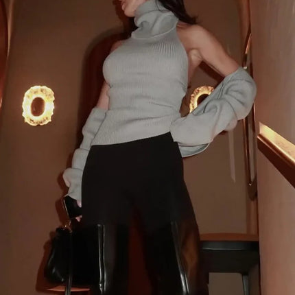 Trendix Hollow Out Sweater Sets For Women 2025 Fall New Long Sleeve Knitwear Shawl Suits Sexy Backless Knit Tank Top 2 Piece Set