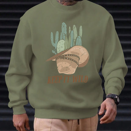 2025 New Sweatshirt For Men's KEEP IT WILD Pattern Printing Cotton Round Neck Fashion Casual High Quality Daily Top Clothing