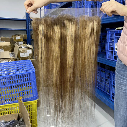 P4/27 Highlight Color 13x4 Transparent Lace Frontal Straight Human Hair Invisible Preplucked Closure Lace Frontal Human Hair
