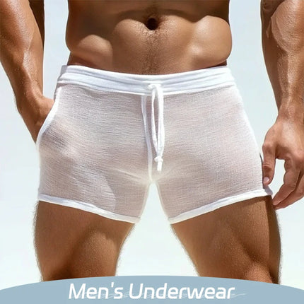 New Large Size Men's Sexy Lace-Up Shorts Home Seaside Beach Leisure Comfortable Men Fitness Shorts