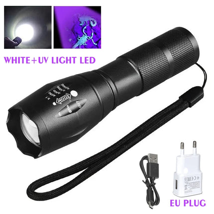 2 IN 1 UV Flashlight Purple White Dual Light 395nm Ultraviolet Torch Zoom Flashlight Detection Lighting Lamp for Pet Stains