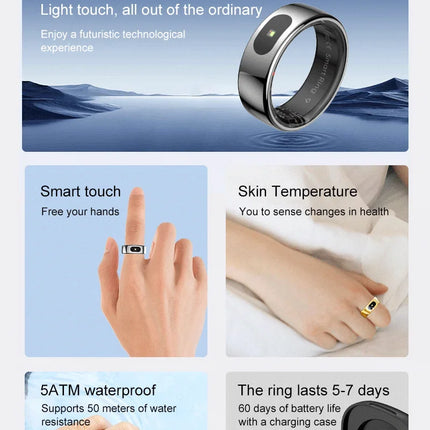 R08 Smart Ring For Men Women Touch Control Function Health Monitor IP68 5ATM Waterproof Skin Temperature Measure Smart Ring New