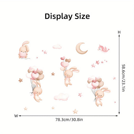 Cartoon Cute Rabbit Balloon Animal Wall Stickers Removable for Kids Room Living Room Nursery Background Decoration Wall Decals
