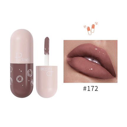 Pudaier mini capsule lip glaze, non-stick and non-fading lip gloss, mirror-finished moisturizing lip gloss