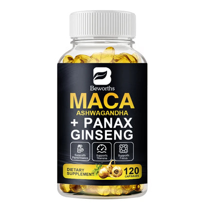 BEWORTHS Nature Original Ginseng & Maca Root Extract Edible Energy Vegetarian Capsules for Men and Women Health Harmonious