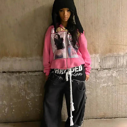 Retro Fashion Printed Pattern Hoodie Y2k Gothic Street Clothing Men and Women Loose Casual Sportswear k pop clothes