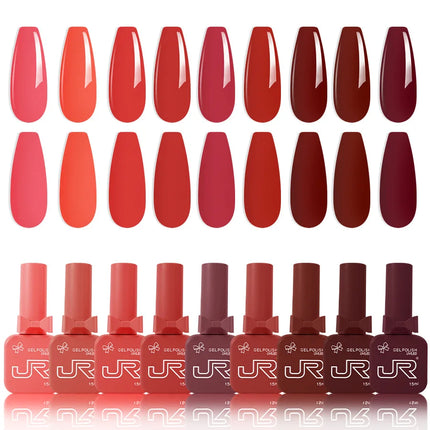 6/9pcs 15ml Gel Nail Polish Set Including Red Pink Nude Gel Polish Kit LED Soak Off Polish Home DIY Top Coat