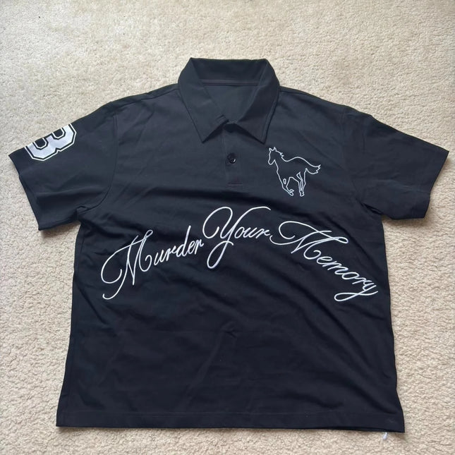 Minimalist and Fashionable Hip Hop Y2K Polo Shirt Print Rock Goth Oversized T-shirt Button-down Collar Shirt Punk Casual Tee