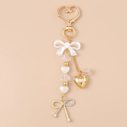 Aihua Cute Y2K Metal Shell Love Heart Key Chain Pearl Key Ring for Women Girl Handbag Pendants DIY Handmade Jewelry Accessories