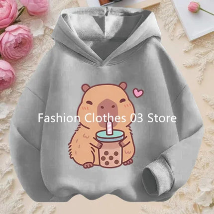 Fall and Winter Outdoor Leisure Sports Children's Hooded Sweatshirt Cartoon Fun Capybara Cute Print Boys and Girls Soft Hoodie