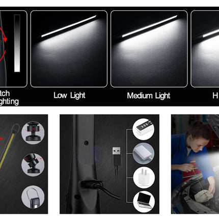 High Lumen Rechargeable LED Work Light Ideal for Car Emergency Repair Powerful Magnetic Flashlight with Hooks and Magnetic Base