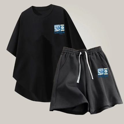 【 M-8XL 】 Loose Large Size Discount Set Daily Edition Fuji Mountain Print T-shirt Drawstring Shorts Youth Casual Set
