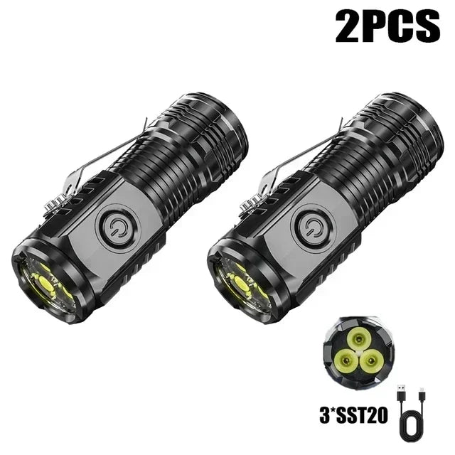 3Led Bright Mini Flashlights Rechargeable Portable Pocket Torch Light Outdoor Emergency Flash Handheld  EDC Lights w/ Pen Clip