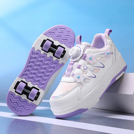 Girls Roller Skates Four-wheel Outdoor Shock-absorbing Casual Sports Shoes Soft Walking Comfortable Flat Wheel Shoes for Kids