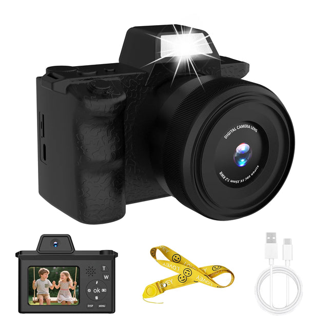 Kids Digital Camera with DSLR Look, HD 1080P Toy Camera with Lanyard, Portable Video Camcorder for Children, Perfect Birthday Gi