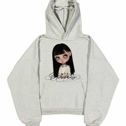 Coraline Graphic Print Grey Zip Up Hoodie Star Pattern Hand Painted Oversized Soft Streetwear Y2K Retro for Women Daily Wear