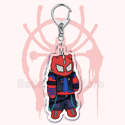 Cute Spider Punk Cat Warrior Key Chain Key Ring Invincible Superhero Keychains Keyring Pendant for Bag Man Women Jewelry Gifts